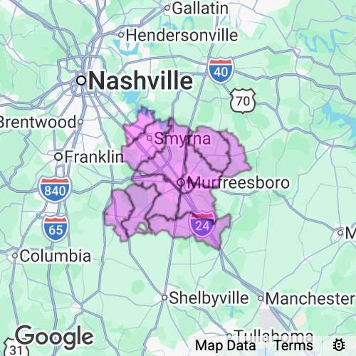 RUTHERFORD county map